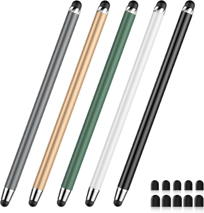 Stylus Pen for Touchscreen(5 Pcs) 2-In-1 Stylus Pen for Ipad | High Sensitivity Precision Suitable for Touch Screens of Iphone/Ipad/Android Tablet(Black/White/Gray/Gold/Dark Green)