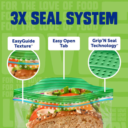 Ziploc Sandwich and Snack Bags with Easyguide Texture, Plastic Storage Bags with Grip 'N Seal Technology, 105 Bags Total