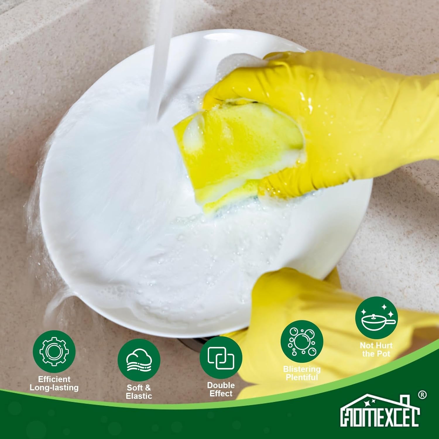 Sponges Kitchen 24Pcs Heavy Duty for Dishes, Yellow Scrub Cleaning Sponge for Non-Coated Cookware, Dishes, Pots, Pans, Dual Sided Dish Sponge for Kitchen, Household, Bathroom
