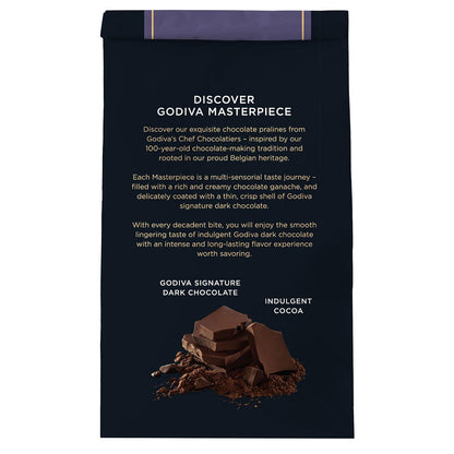Godiva Masterpiece Dark Chocolate Bag, Individually Wrapped with Ganache Center, Gourmet Gift for Birthday, Holiday, Kosher, Halal, 15Oz