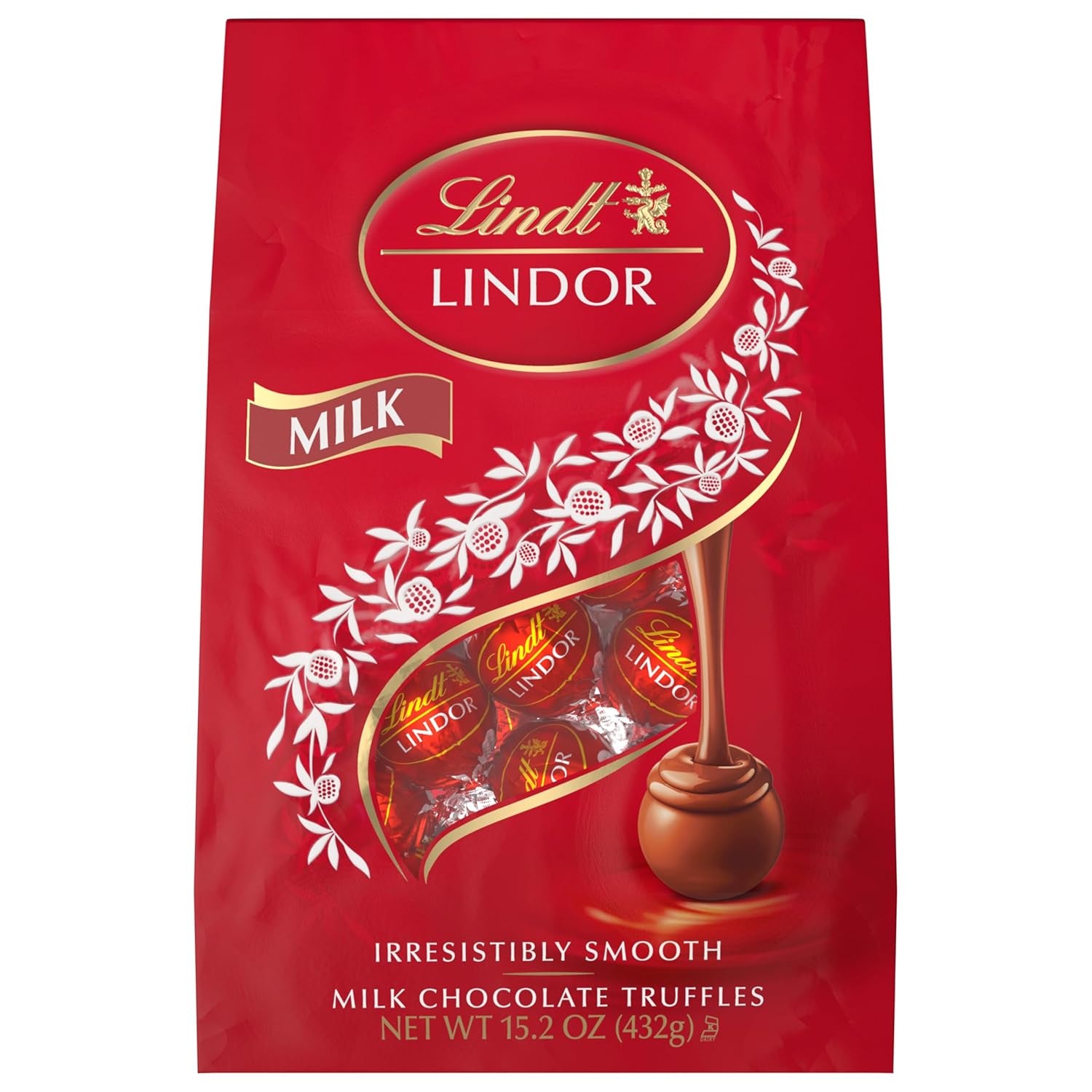 Lindt LINDOR Milk Chocolate Candy Truffles, Milk Chocolate with Melting Truffle Center, 15.2 Oz. Bag