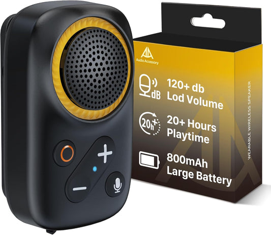 Wearable Bluetooth Speaker Clip On-Upgraded 800Mah Battery for 20 Hours Playtime, Waterproof Small Wearable Wireless Speaker with 120Db Loud Mic for Golf, Hiking, Jobsite - Black