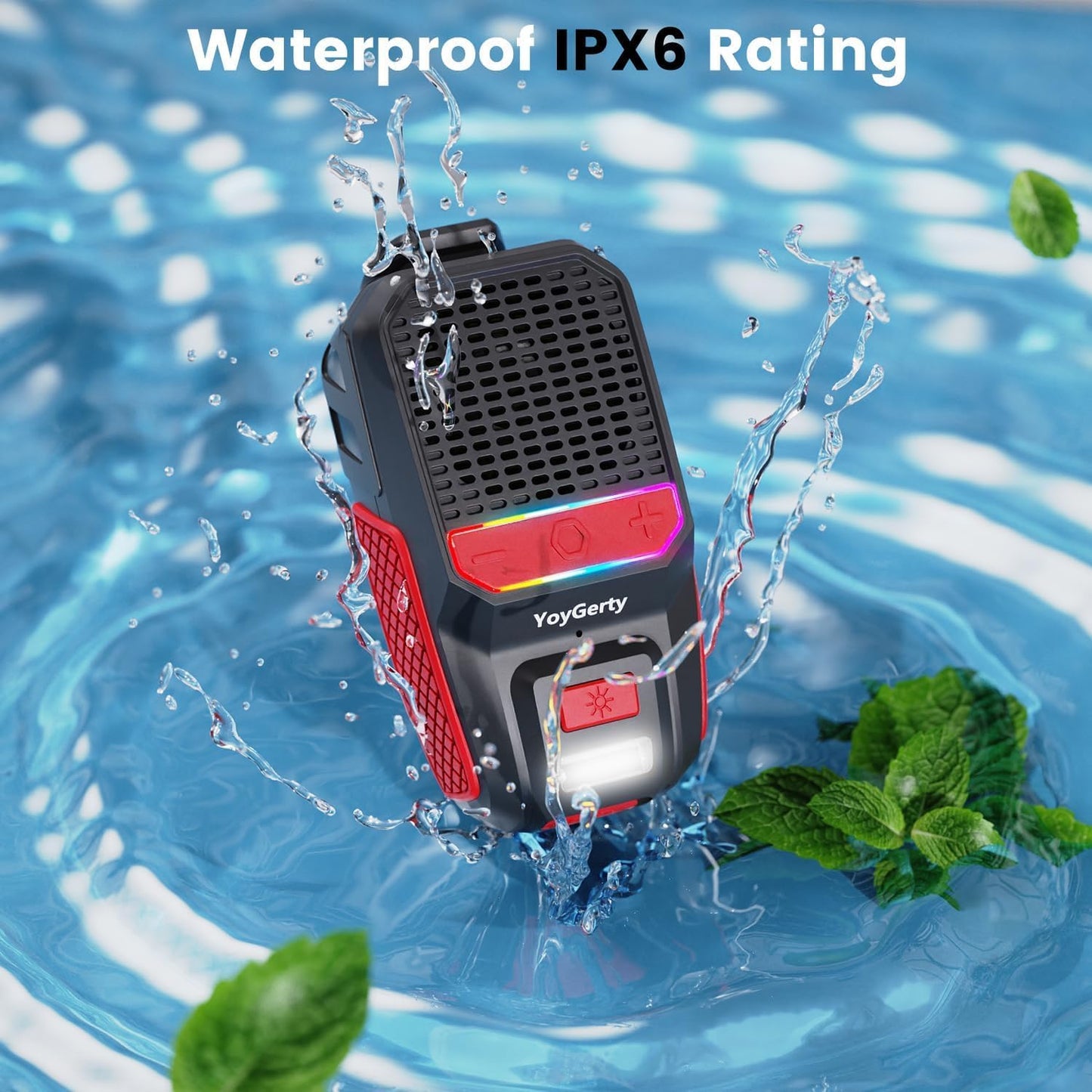 2026 Upgrade Wearable Bluetooth 5.4 Speaker, IPX6 Waterproof Clip on Wireless Speakers, Portable Speaker with RGB Lights and Flash, Built-In Mic,15H Playtime for Cycling/Home/Party/Beach/Outdoor(Red)