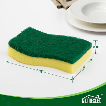 Sponges Kitchen 24Pcs Heavy Duty for Dishes, Yellow Scrub Cleaning Sponge for Non-Coated Cookware, Dishes, Pots, Pans, Dual Sided Dish Sponge for Kitchen, Household, Bathroom