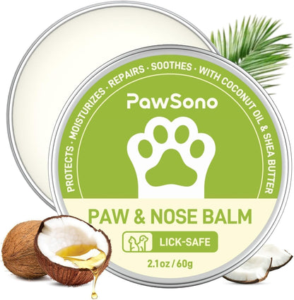 Lick-Safe Dog Paw & Nose Balm with Coconut Oil | All-Natural Moisturizer & Soother for Dry, Cracked Pads & Snout | Summer Hot Pavement & Sand Paw Wax, Nose Butter for Bulldogs (2.1 Oz / 60 G)