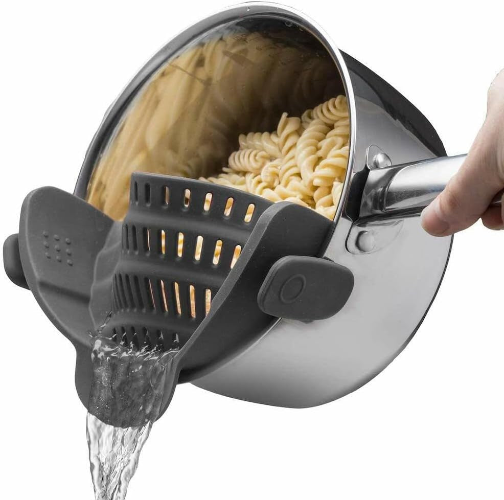 1Pc Silicone Strainer, Adjustable Clip on Pantry Drainer for Pans & Bowls, Heat Resistant Fruit Washing Filter for Noodles, Pasta & Veggies