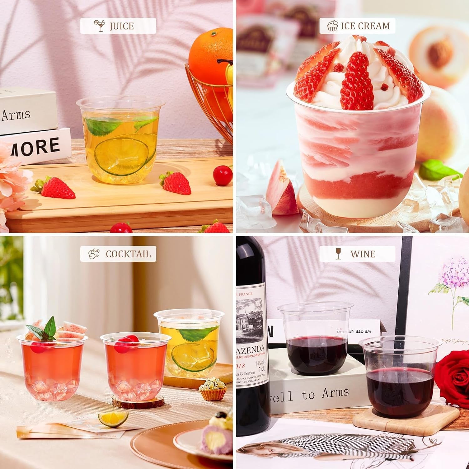 100 Pcs Disposable Stemless Glasses 12Oz Crystal Plastic Wine Glasses Clear Classic Cup for Meeting Weddings Birthdays Cocktail Christmas Party Supplies