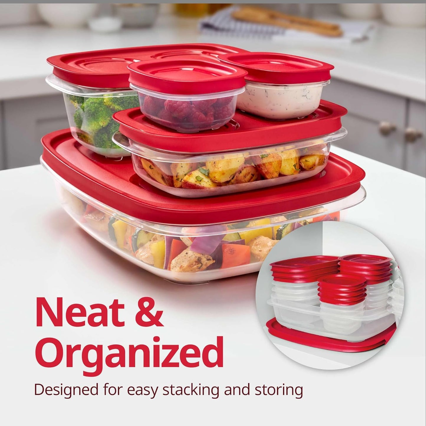 Rubbermaid 7.81- and 14.66-Cup Easystore Square Containers, 2 Pack, Food Storage Containers, Food Storage Containers with Lids