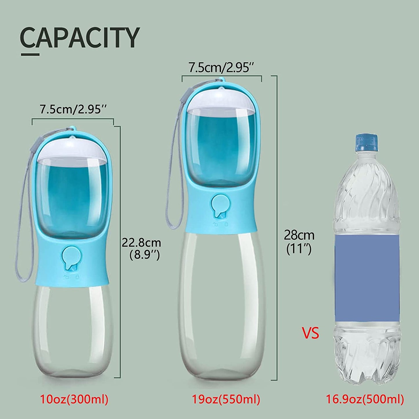 Dog Water Bottle with Food Container, Portable Leak Proof Pet Water Dispenser for Walking Hiking Travel, Puppy Essentials Accessories for Small Large Dogs, Dog Gifts (10Oz/15Oz/19Oz)