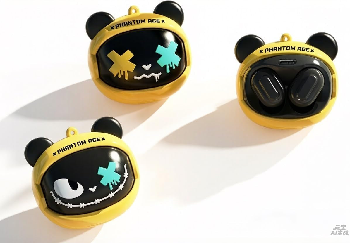 3-Side Flip Wireless Earbuds, Rotating Case, Bluetooth 5.4, IPX5 Waterproof, Stereo Sound, Stress Relief Fashion & Wearable In-Ear Headphones for Kids Adults Ios Android, Cute Bear