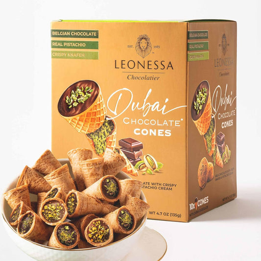 Dubai Chocolate Cones with Pistachio Kunafa | Made with Premium Belgian Chocolates | Kunafa Chocolate | Chocolates De Dubai - 4.7 Oz