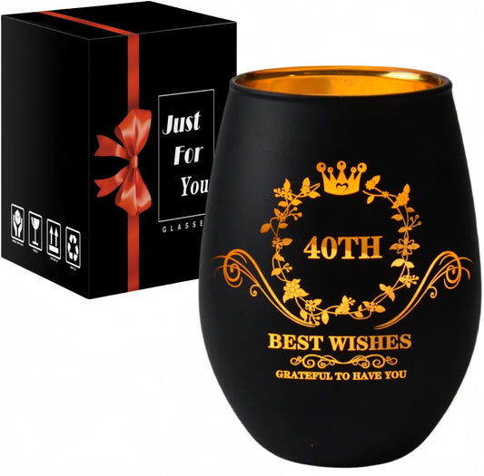 40Th Birthday Gifts for Women and Men, Vintage Engraved 40Th Stemless Wine Glass, Funny 40 Bday Gifts Idea for Mom, Dad, Friends, Coworker, 40 Year Old Birthday Party Decorations (40 TH)