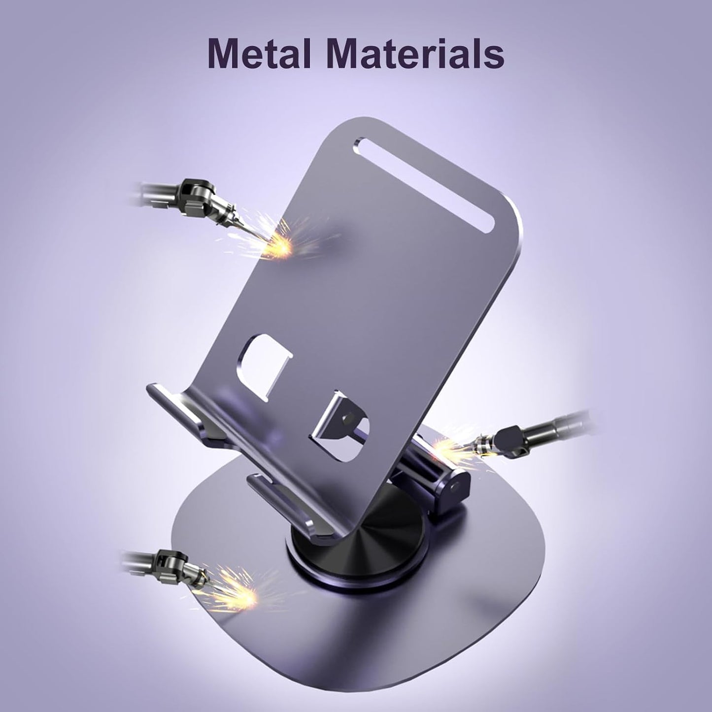 360°Rotating Phone Holder for Desk, Portable & Foldable Cell Phone Stand for Office & Kitchen, Adjustable Tablet Stand for All Mobile Phones, Iphone, Ipad, Nintendo Switch (Metal Purple)