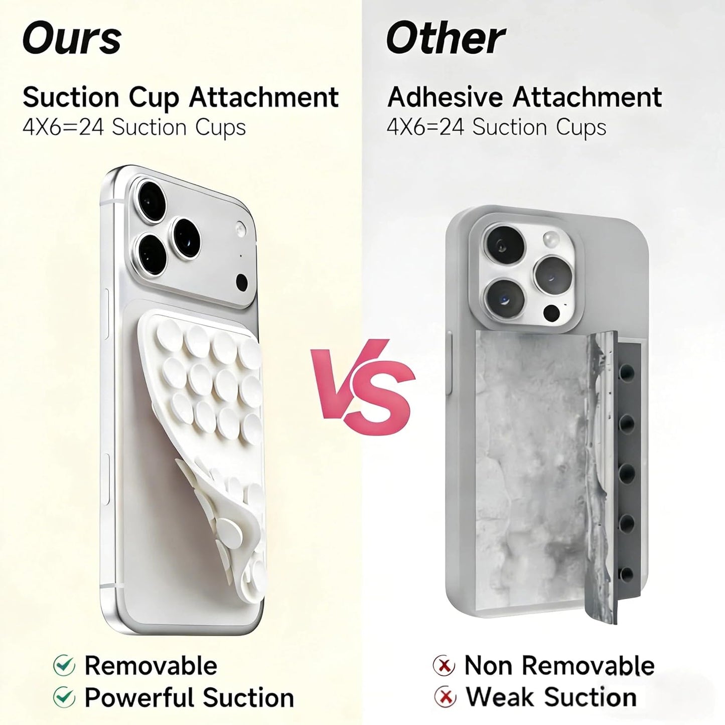 Upgraded Double Sided Silicone Suction Cup Phone Case Mount, Sticky Phone Grip Holder for Hands-Free Selfes & Videos, Reusable Silicone Phone Suction Grip for Iphone & Android, White