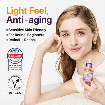 Retinol 0.1% + Retinal 0.1% Anti-Aging Facial Serum | for Wrinkles, Fine Lines & Firmer Skin | Dual Retinoids with NAD+, Improve Elasticity & Skin Texture | Korean Skincare, 30Ml 1.01 Fl.Oz