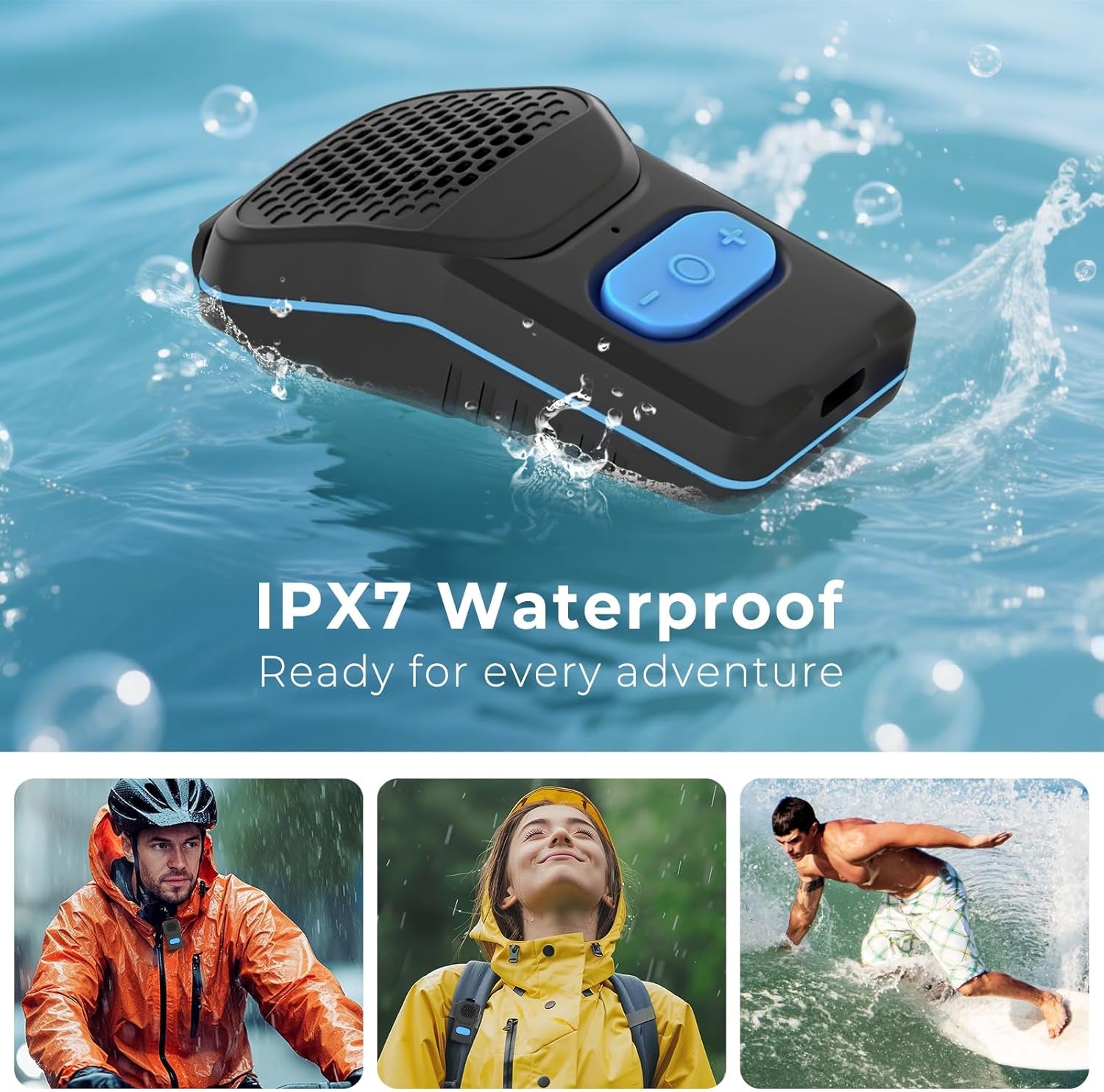Wearable Bluetooth Speaker, 10H Working Time Clip on Portable Mini Personal Speaker, IPX7 Waterproof, Clean Sound, BT 5.3, ENC Built-In Mic, Hands-Free Music/Calls for Outdoor Work