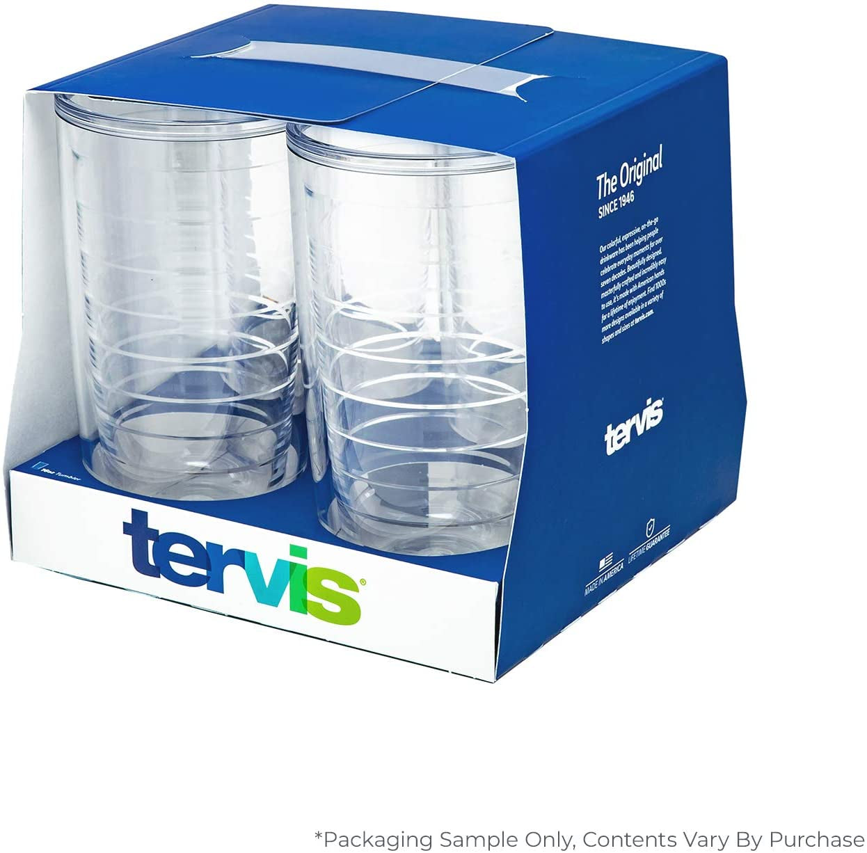 Clear & Colorful Tabletop Made in USA Double Walled Insulated Tumbler Travel Cup Keeps Drinks Cold & Hot, 16Oz - 4Pk, Clear