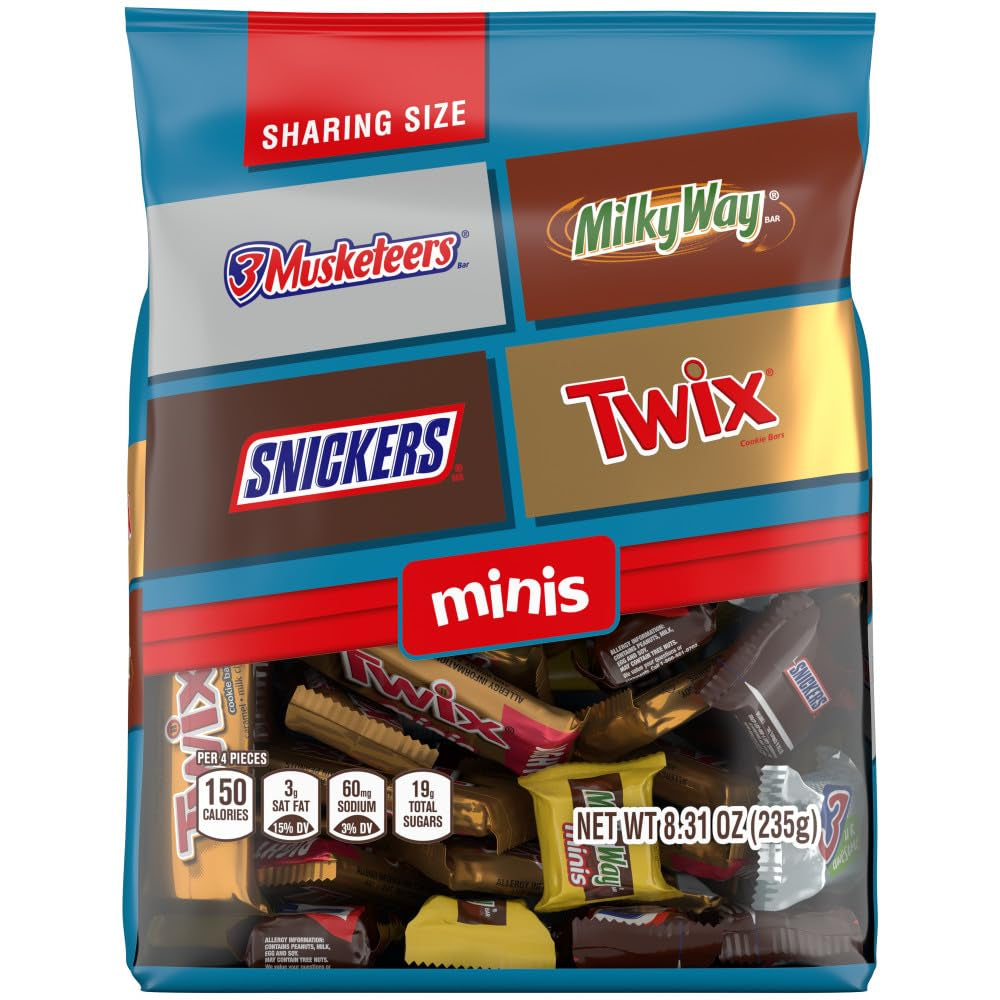 SNICKERS, TWIX, MILKY WAY and 3 MUSKETEERS Soccer Watch Party Candy Individually Wrapped Chocolate Candy Bars Football Variety Pack, Sharing Size, 8.31 Oz Bulk Bag