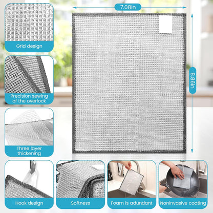 12 Pcs New Upgrade 3-Layer Metal Dish Cloth, No Scratches and No Odor, Multipurpose Wire Dishwashing Rag for Wet and Dry, Kitchen Cleaning Dishrags,Sinks,Dishes,Stove Top, Dimensions(7.08X8.86)