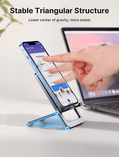 Cell Phone Stand 2-Pack, Foldable Aluminum Adjustable Phone Holder for Desk Portable Travel Essentials Office Accessories for Iphone 17 16 15 14 13 Pro Max Samsung S25 S24 S23 Ultra Kindle-Gray