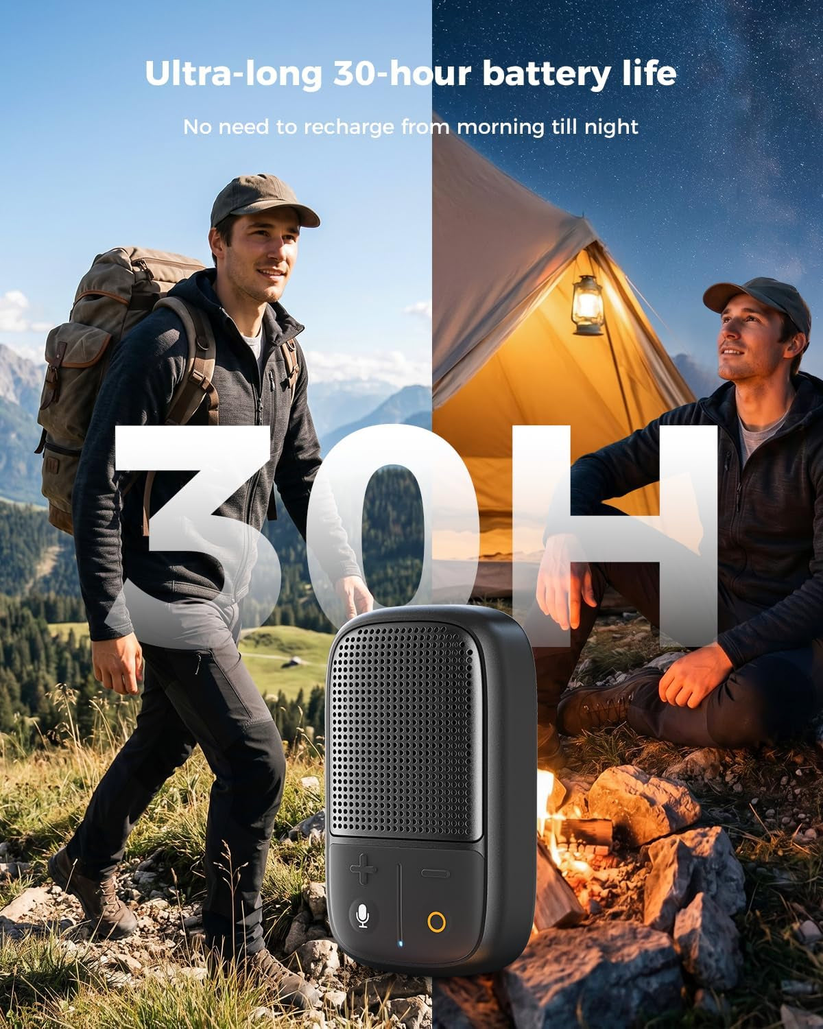 (Updated Version) Wearable Bluetooth Speaker with Voice Assistant & Mic, IPX7 Waterproof Clip-On Portable Speaker, TWS Pairing, up to 30H of Play, for Outdoor Golf Work Pool