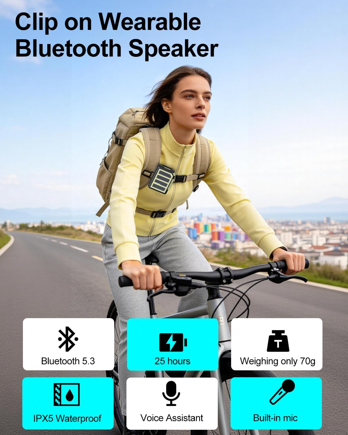 Wearable Bluetooth Speaker Mini Clip on Wireless Speaker, IPX5 Waterproof, 25H Playtime, Built in Mic for Hands Free Calls & Music, Ultra Portable Small Bluetooth Speakers for Outdoor & Jobsite Use
