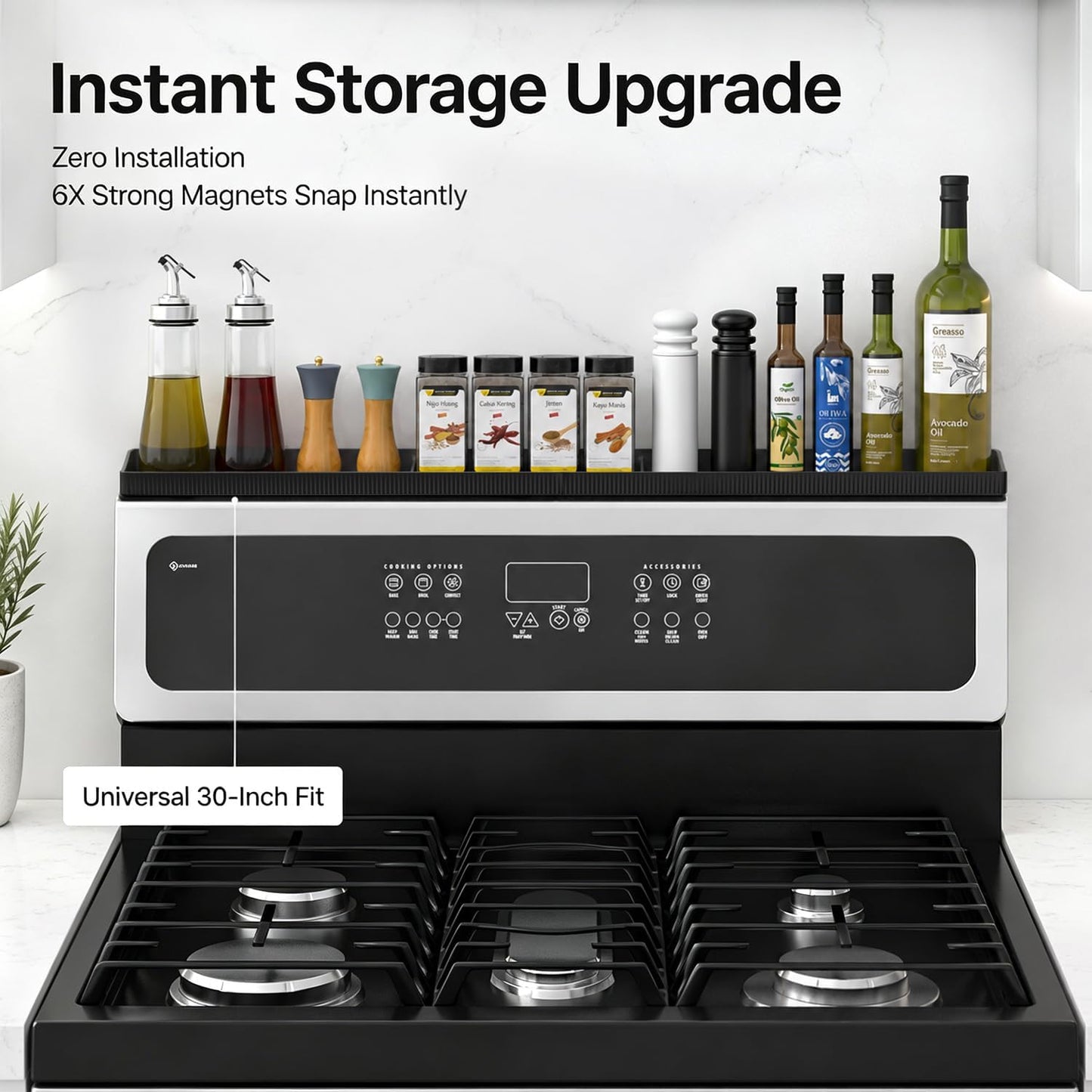 Magnetic Stove Top Shelf, over the Stove Shelf Spice Rack & Spice Organizer – 30" Heat Resistant Silicone Stove Shelf, No Drill Kitchen Storage Organizer for Gas/Electric Stoves & Small Kitchens