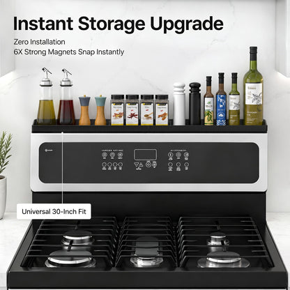 Magnetic Stove Top Shelf, over the Stove Shelf Spice Rack & Spice Organizer – 30" Heat Resistant Silicone Stove Shelf, No Drill Kitchen Storage Organizer for Gas/Electric Stoves & Small Kitchens