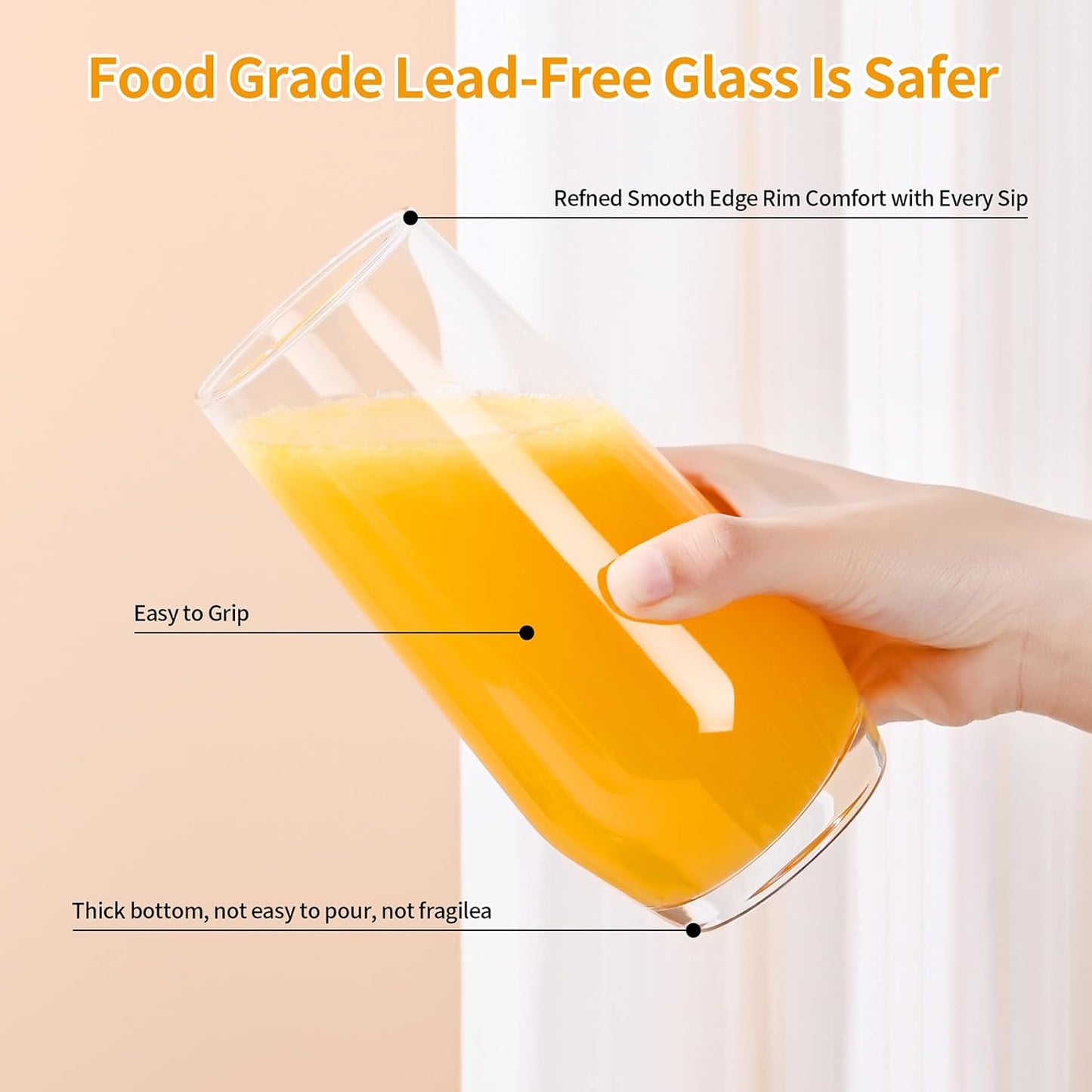 Drinking Glasses Set of 8,Clear 13 Oz & 18Oz Crystal Glass Cups,Drinkware Glassware,Highball Water Tumbler,Short Stemless Wine Glasses，For Beer,Cocktail,Whiskey,Juice and Various Mixed Drinks