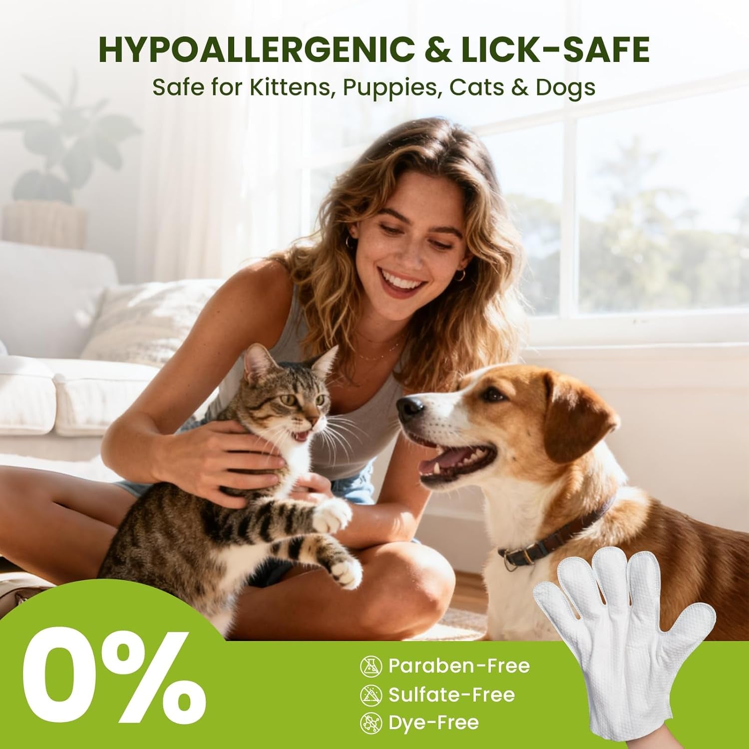36PCS Hypoallergenic Pet Glove Wipes for Dogs, Cats & Small Animals | No-Rinse Deodorizing Dog Wipes for Paws, Butt, Eyes & Ears | Pet Wipes for Stain & Odor Cleanup between Baths & Travel