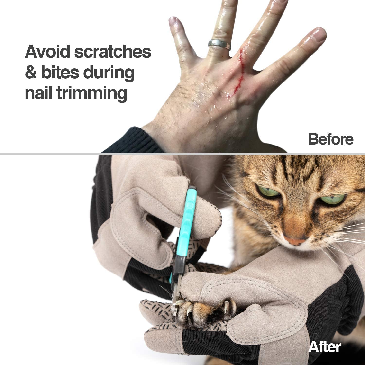 Multipurpose Pet Glove for Grooming, Trips to Vet, Handling. [Puncture & Scratch Resistant, Water Resistant]. 12 Month Warranty for Manufacturer Defects Grey
