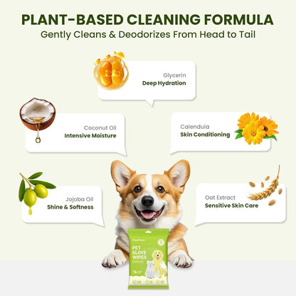 36PCS Hypoallergenic Pet Glove Wipes for Dogs, Cats & Small Animals | No-Rinse Deodorizing Dog Wipes for Paws, Butt, Eyes & Ears | Pet Wipes for Stain & Odor Cleanup between Baths & Travel