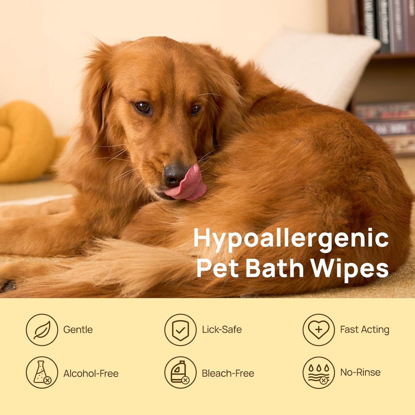 Dog Wipes Cleaning Deodorizing Glove Wipes for Dogs, Cats & Horses, Vet Recommended Hypoallergenic Hydrating & Nourishing Pet Wipes for Eyes, Ears, Butt & Paws, No-Rinse, 6Pcs Coconut Scent
