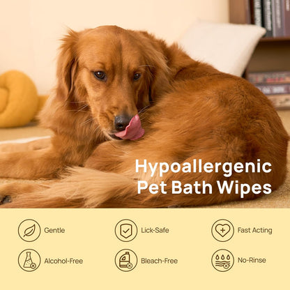 Dog Wipes Cleaning Deodorizing Glove Wipes for Dogs, Cats & Horses, Vet Recommended Hypoallergenic Hydrating & Nourishing Pet Wipes for Eyes, Ears, Butt & Paws, No-Rinse, 20Pcs Coconut Scent