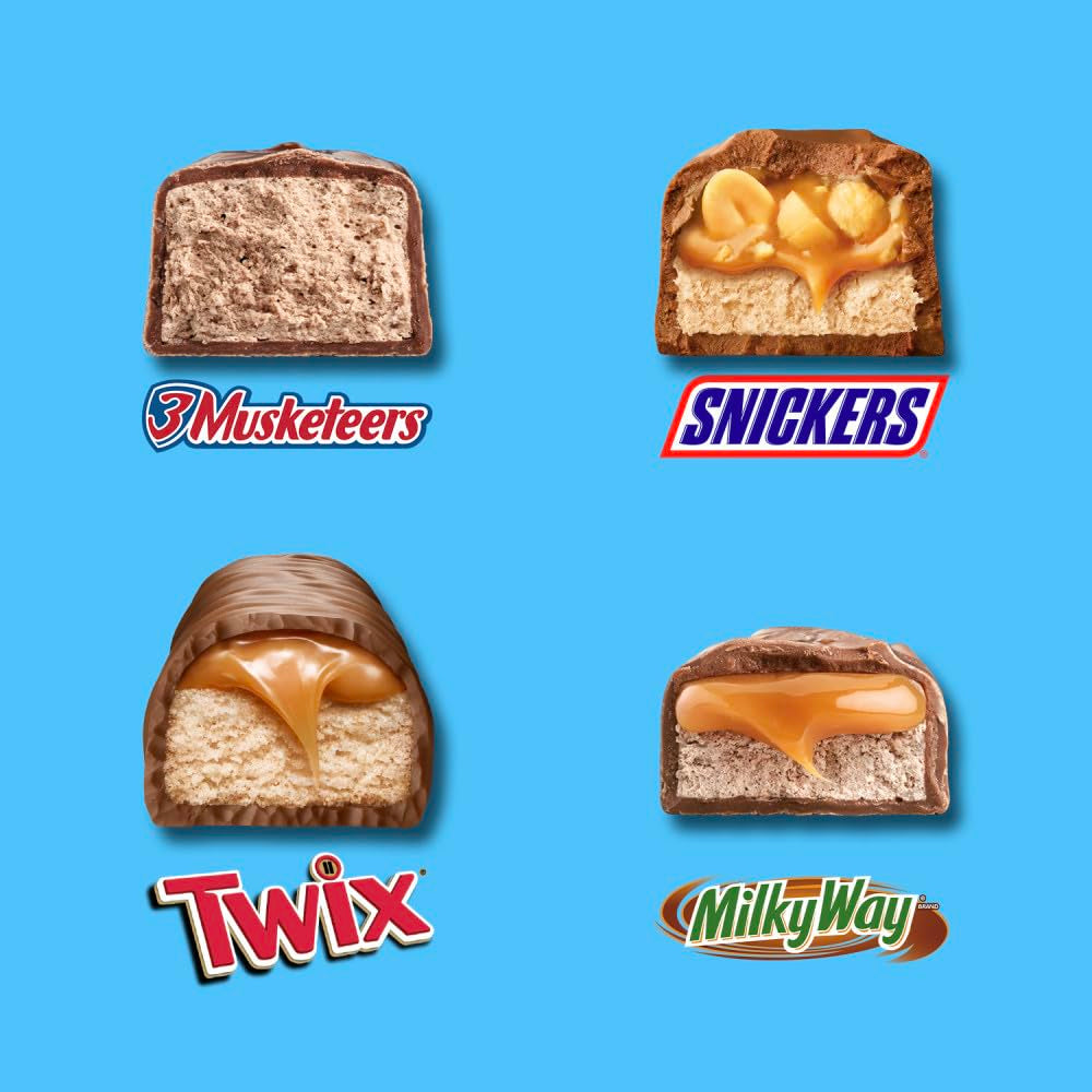 SNICKERS, TWIX, MILKY WAY and 3 MUSKETEERS Soccer Watch Party Candy Individually Wrapped Chocolate Candy Bars Football Variety Pack, Sharing Size, 8.31 Oz Bulk Bag