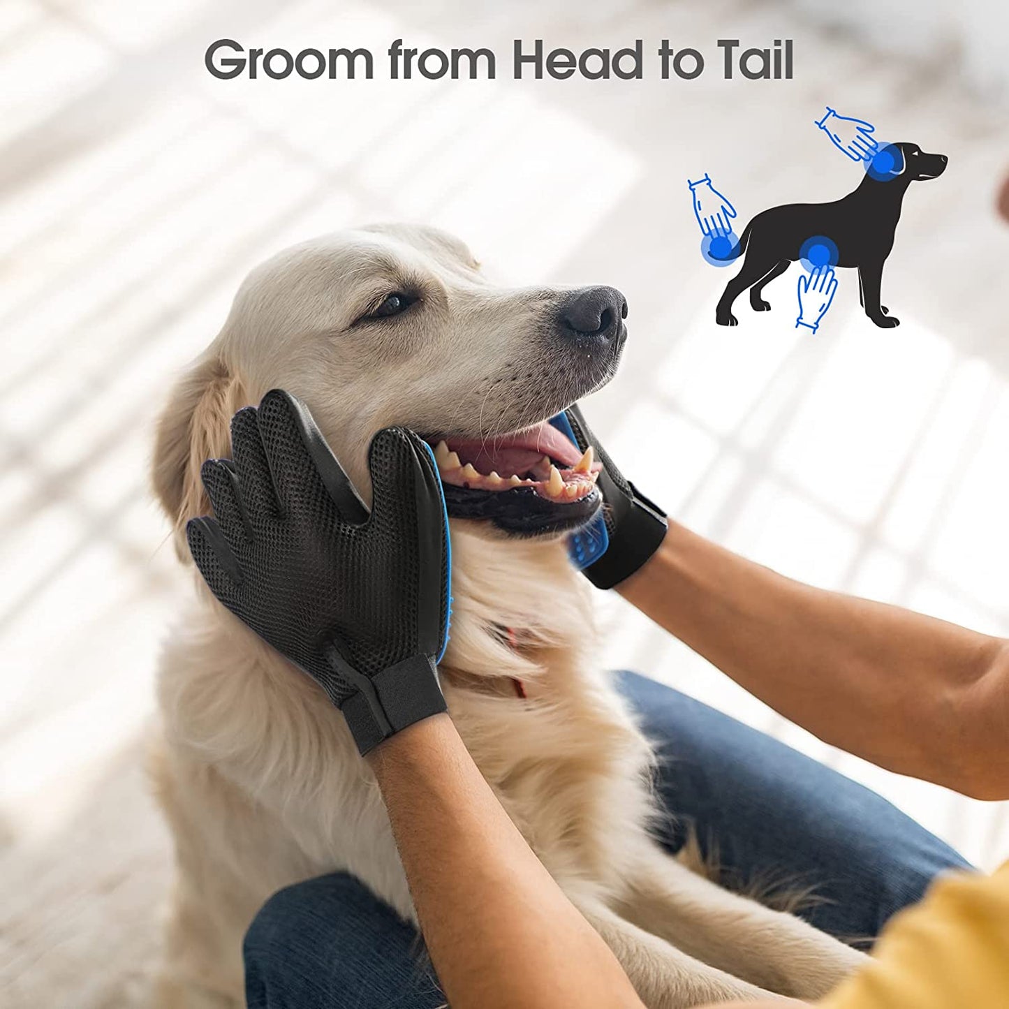 Pet Hair Remover Glove - Gentle Pet Grooming Glove Brush - Deshedding Glove - Massage Mitt with Enhanced Five Finger Design - Perfect for Dogs & Cats with Long & Short Fur - 1 Pack (Right-Hand), Blue