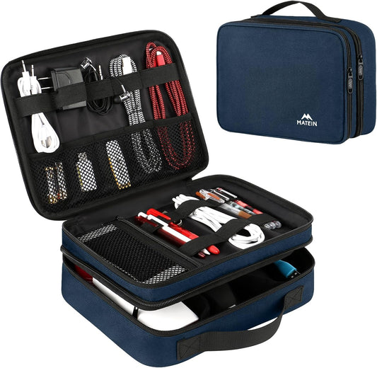 Electronics Organizer Travel Case, Water Resistant Portable Travel Cord Organizer for Earphone, Power Bank, and Flash Drive, Universal Carry Case for Cables, Tech Gifts for Men, Navy Blue