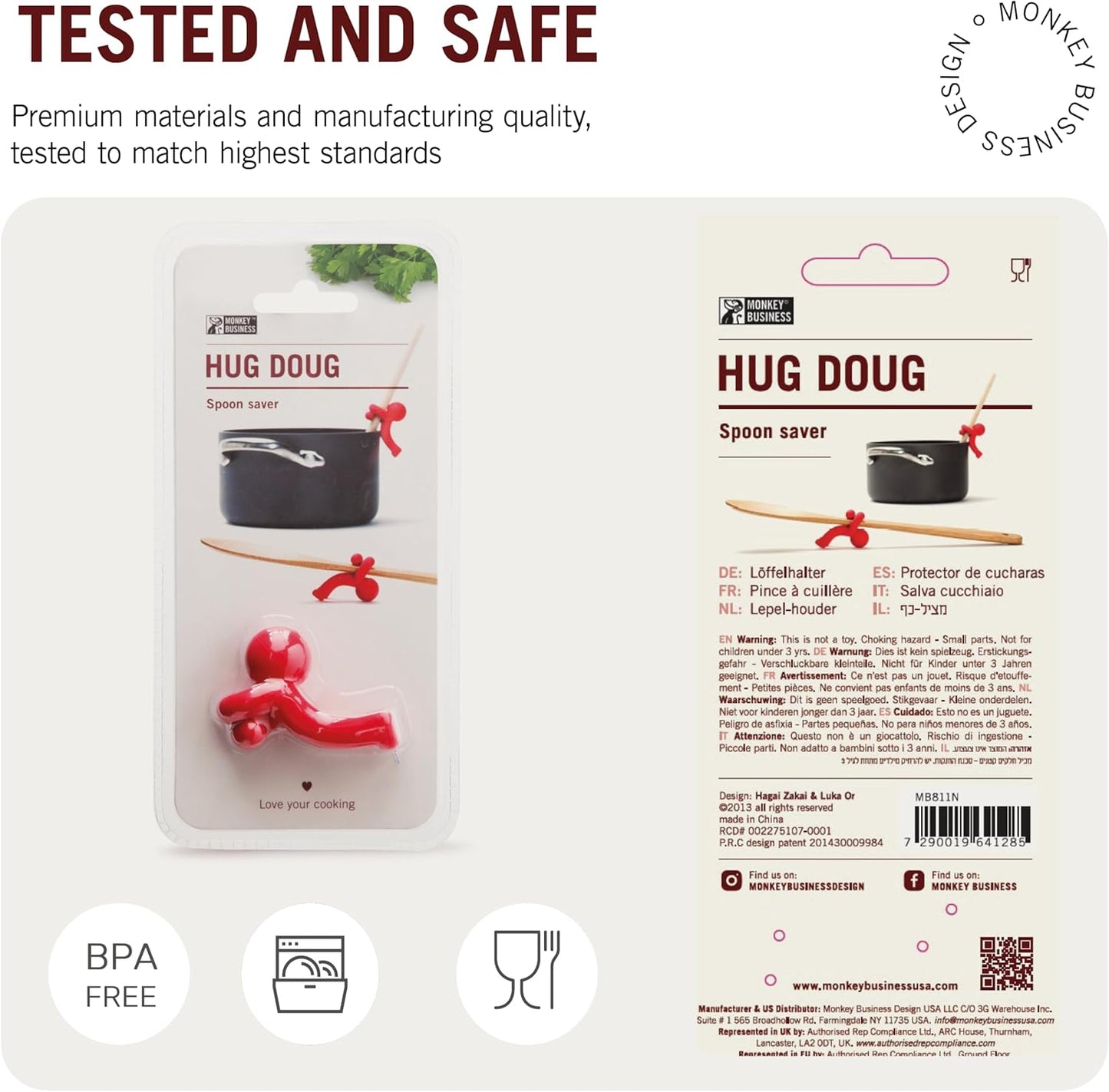 Hug Doug Spoon Saver | Spoon Holder and Lid Lifter Stopping the Spoon from Falling in | Silicone Spoon Rest | Stove Spoon Holder | Cool Kitchen Gadgets & Cute Kitchen Accessories | by