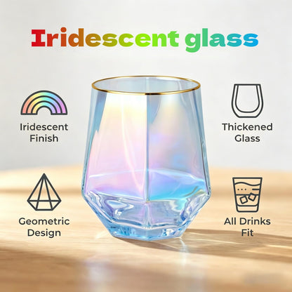 Stemless Wine Glasses Set of 4,10Oz Iridescent Glassware,Modern Rainbow Glass Colored Tumblers for Red Wine,Bourbon,Cocktails,Whiskey,Gifts