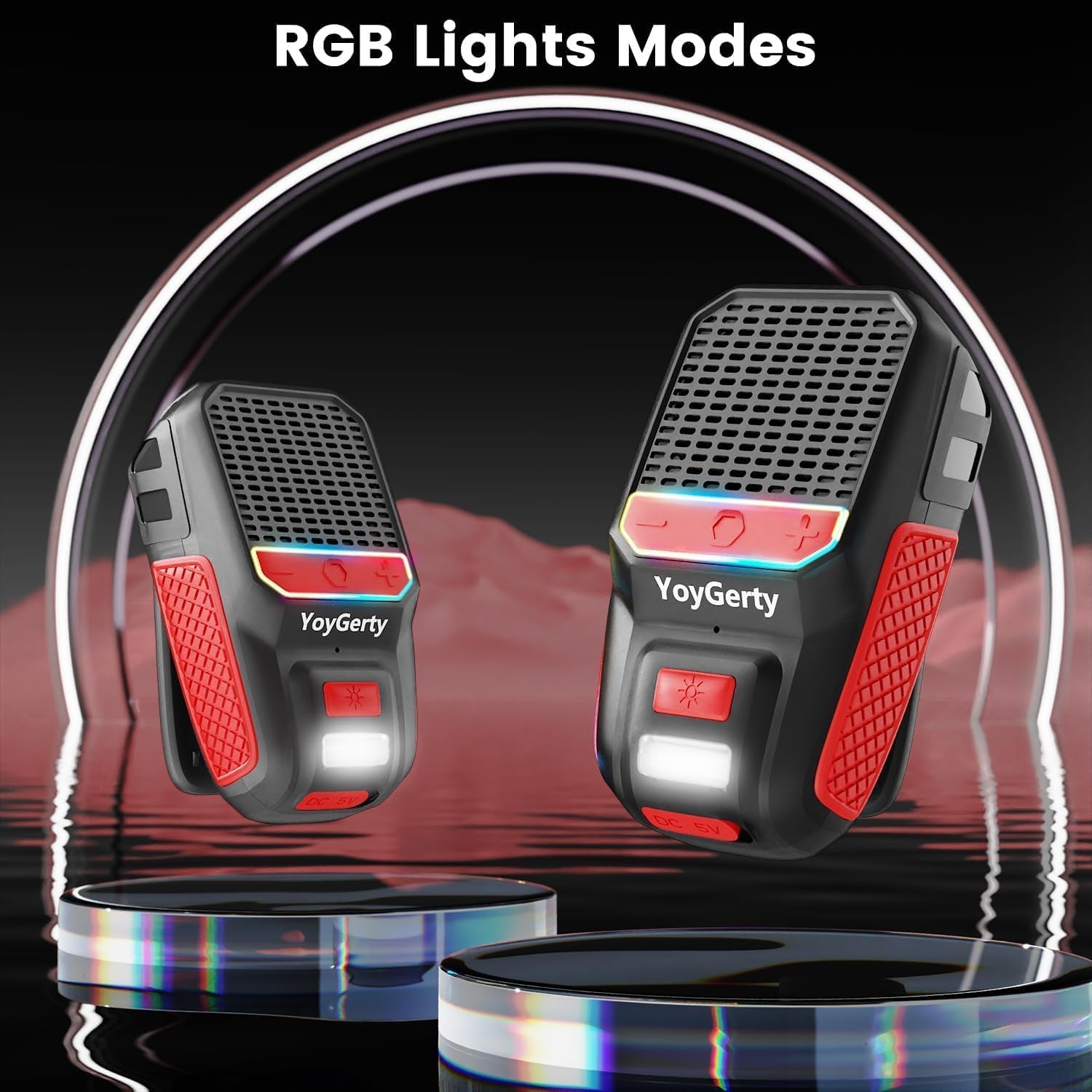 2026 Upgrade Wearable Bluetooth 5.4 Speaker, IPX6 Waterproof Clip on Wireless Speakers, Portable Speaker with RGB Lights and Flash, Built-In Mic,15H Playtime for Cycling/Home/Party/Beach/Outdoor(Red)