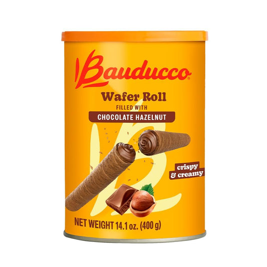 Bauducco Wafer Rolls, Crispy Chocolate Wafer Rolls Filled with Creamy Hazelnut, 14.1 Oz (Pack of 1)