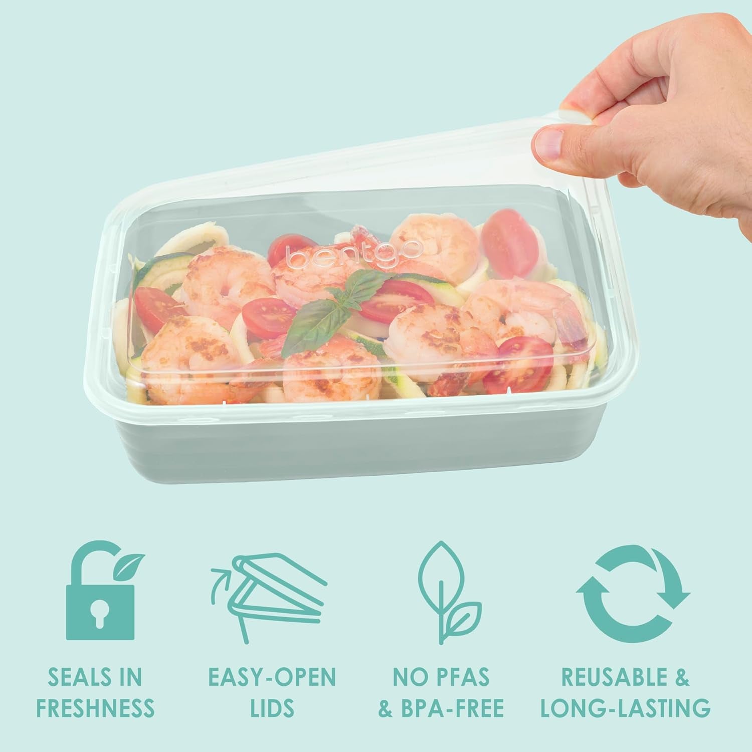 Bentgo Prep - 20-Piece 1-Compartment Reusable Meal Prep Containers with Lids, PFAS & BPA Free Materials, Durable, Microwave, Freezer, & Dishwasher Safe to Go Food Storage (Mint)