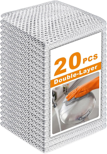 20 Pcs New Upgrade 3-Layer Metal Dish Cloth, No Scratches Wire Cleaning Cloth , Reusable Multipurpose Wire Dishwashing Rag for Kitchen Cleaning Cloths,Sinks,Dishes,Stove Top, Dimensions, 7.87“ X 7.87”