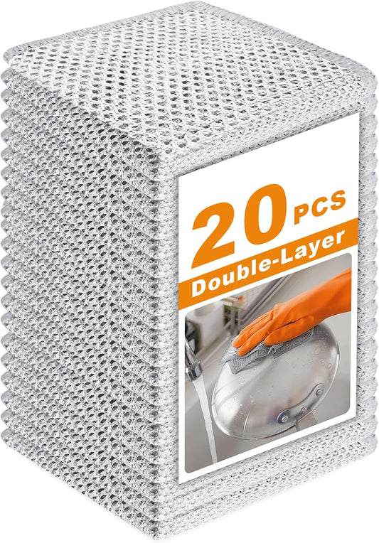 20 Pcs New Upgrade 3-Layer Metal Dish Cloth, No Scratches Wire Cleaning Cloth , Reusable Multipurpose Wire Dishwashing Rag for Kitchen Cleaning Cloths,Sinks,Dishes,Stove Top, Dimensions, 7.87“ X 7.87”