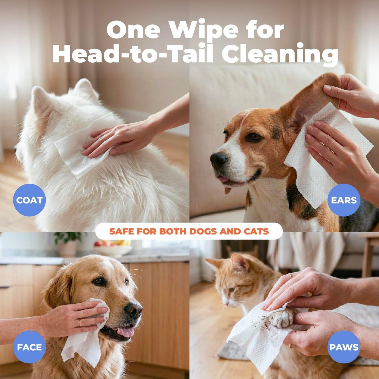 8" X 9" Large Dog Wipes - Cleaning and Deodorizing for Paws and Coat - Gentle Formula with Lavender Vitamin E for Puppies and Cats - 100 Count