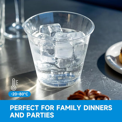 9 Oz Clear Plastic Cups 100 Packs, Disposable Plastic Party Cups Tumblers, Cocktail Cups, Perfect for Parties, Wedding and Events