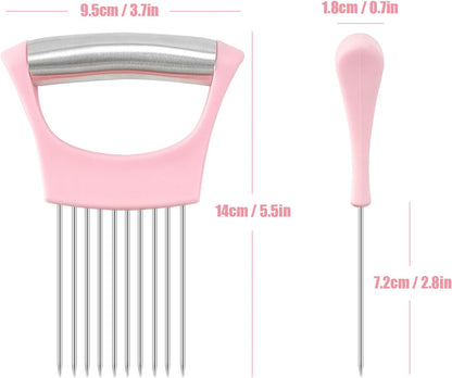 Pink Stainless Steel Onion Holder for Slicing,Onion Slicer Holder, Onion Cutter for Slicing of Onions, Tomatoes,Avocados,Eggs and Other Vegetables,Valentine'S Day Gift Kitchen Utensils (Pink)