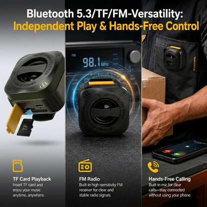 Wearable Bluetooth Speaker Clip On: 5W Wireless Small Portable Audio for Mechanical Tradespeople,Ip56 Waterproof & Dustproof/Built-In Mic for Noisy Jobsite