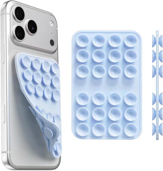 Upgraded Double Sided Silicone Suction Cup Phone Case Mount, Sticky Phone Grip Holder for Hands-Free Selfes & Videos, Reusable Silicone Phone Suction Grip for Iphone & Android, Light Blue