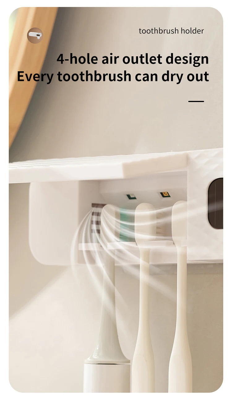 Wall Mounted Smart Toothbrush Drying Rack with Toothpaste Dispenser for a Hygienic Bathroom